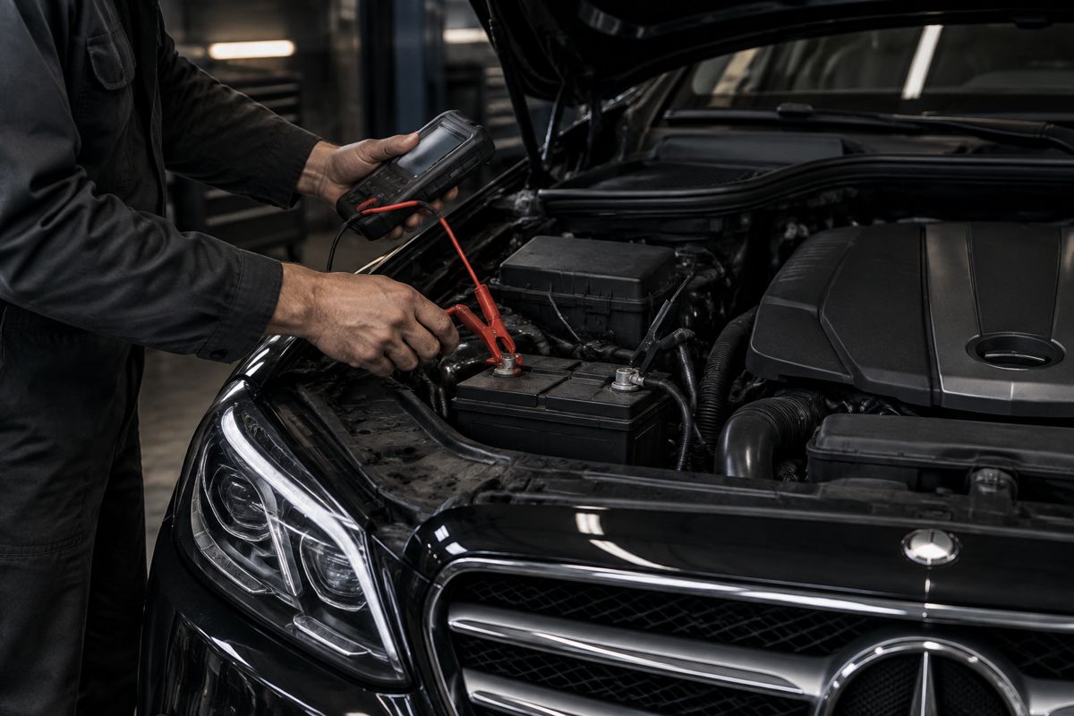 Battery testing on a Mercedes near Westborough