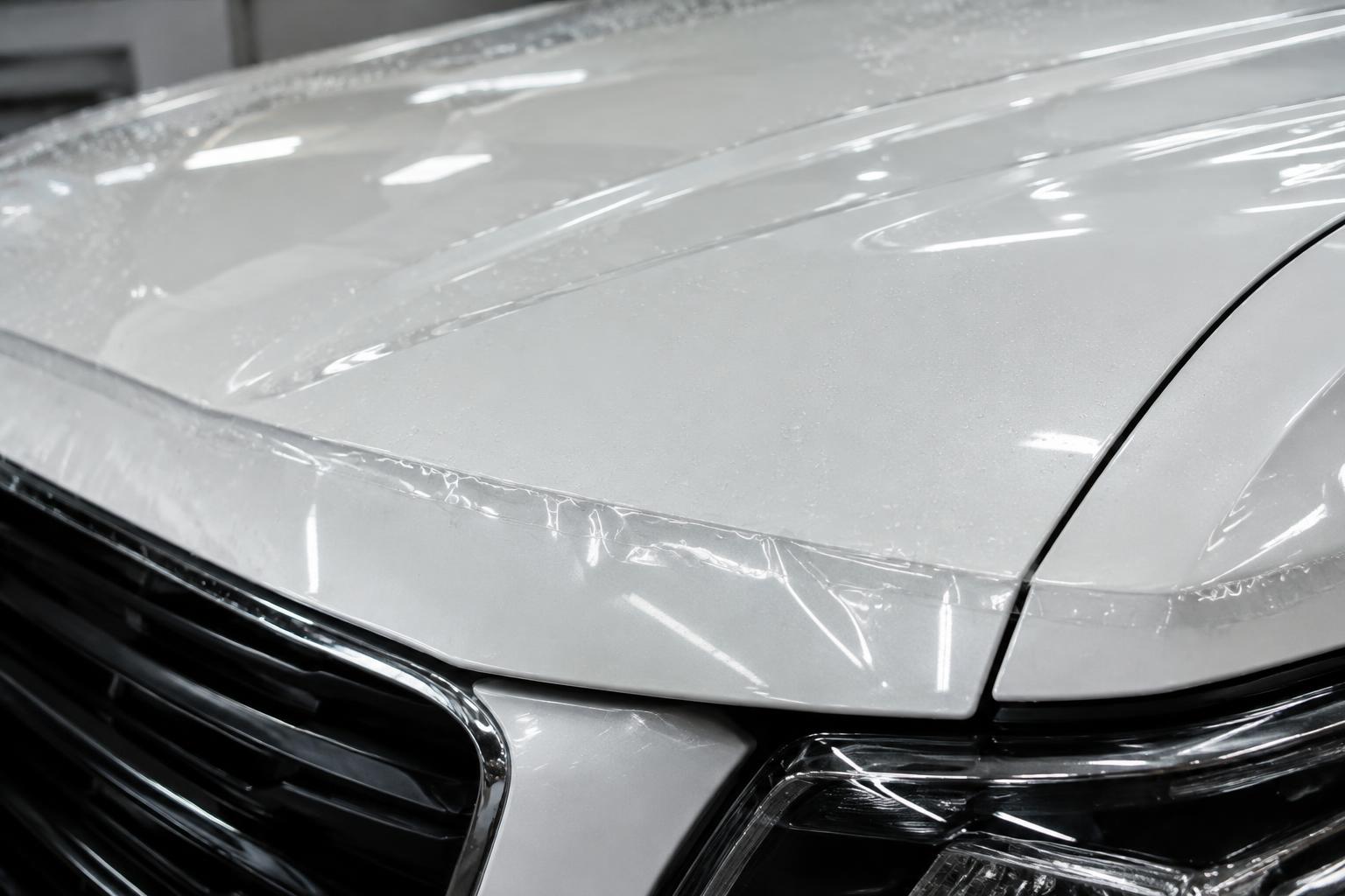 Finished paint protection film Framingham, MA on a white sedan fender