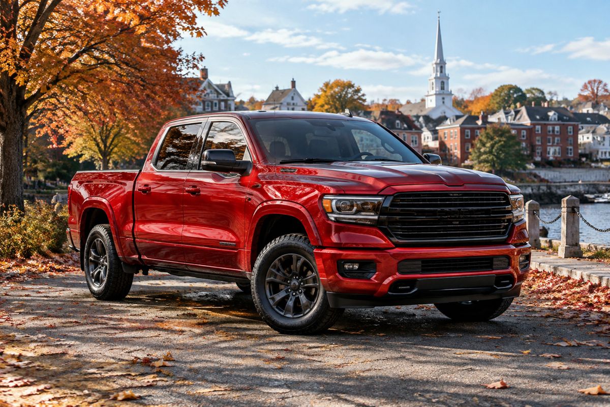 Freshly detailed red pickup truck outdoors in Marlborough