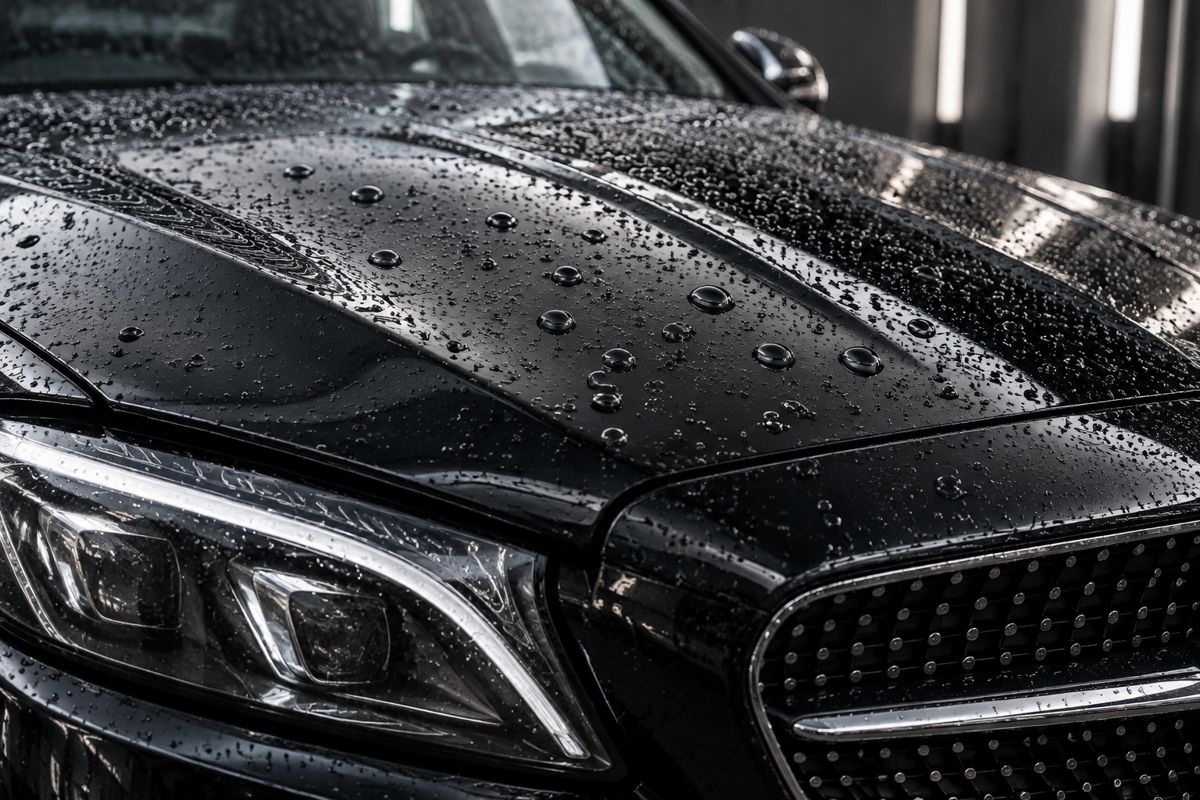Water beading on a ceramic coated Mercedes hood